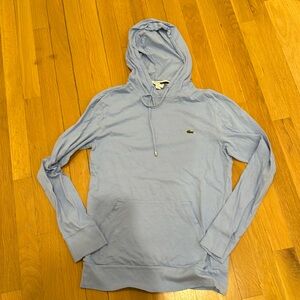 Lacoste blue long sleeve T shirt w/ hood. Excellent condition.